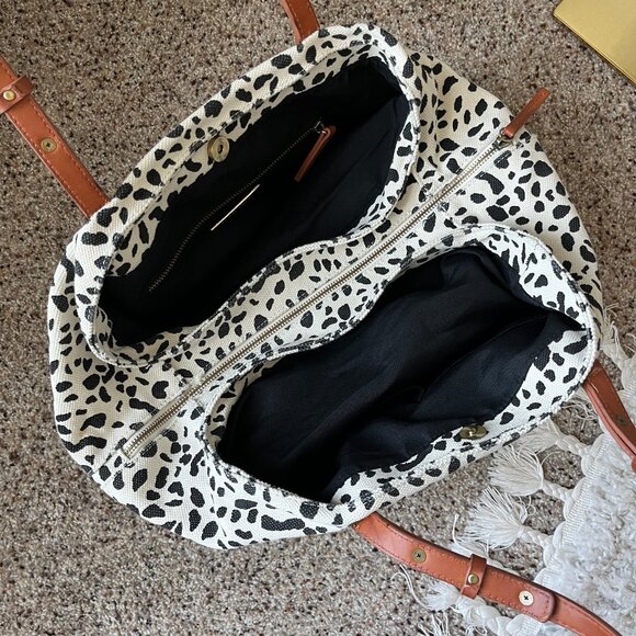 Street Level Canvas Leopard Tote In Ivory - Picture 7 of 10